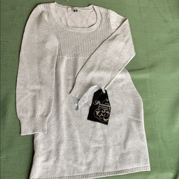 Silver Lurex LS Dress S NWOT - Picture 2 of 2